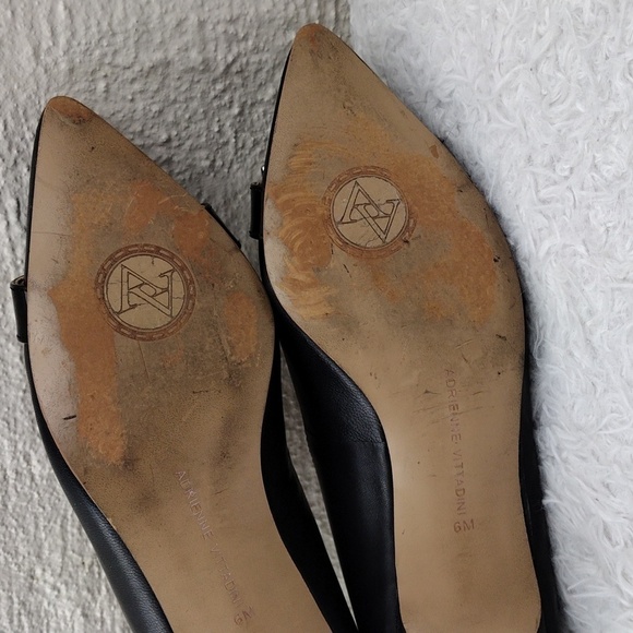 Adrienne Vittadini Saga Black Fine Leather Pointed-Toe Slip On Kitten Heel Pumps - Picture 8 of 16